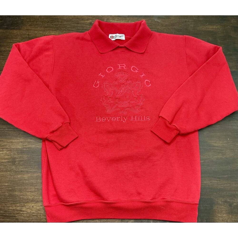 Vintage Red Giorgio Beverly Hills 80-90's Red Collared Sweatshirt Fits Like Lg